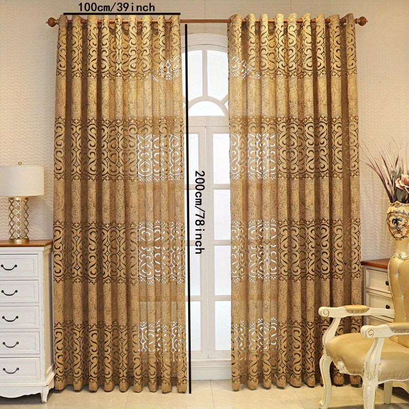 1pc Luxurious European-Style Thickened Jacquard Curtain - Elegant Window Sheer for Living Room, Bedroom, Balcony with Vintage Pattern, Soft Texture, and Home Decor Enhancement - Easy to Install and Maintain