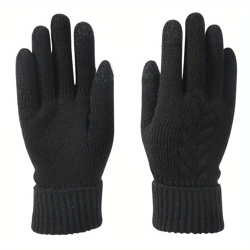 Touch Screen Winter Gloves for Women - Full Finger Knitted Acrylic Thermal Gloves with Thick Fleece Lining, Elastic Cuff, Warm and Decorative for Outdoor Activities