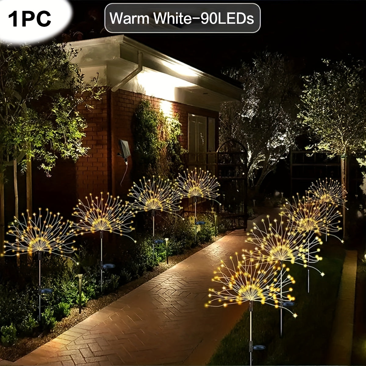 1pc 200LEDs Solar Fireworks Lights Outdoor Solar Garden Lights Outdoor 8 Lighting Modes With Remote Control 60/90/150 LED DIY Starburst Fairy Lights For Patio Christmas Party Yard Decorative Halloween Decorations Light Outdoor