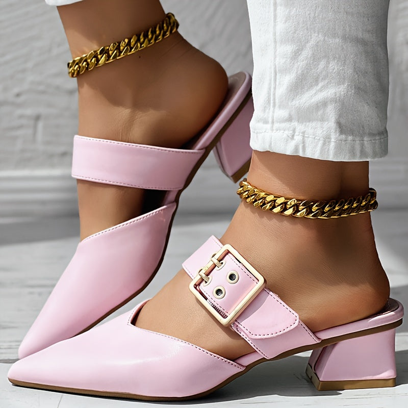 Chic Womens Mary Jane Shoes - Fashionable Solid Color, Slip-On Buckle, Pointed Toe, Block Heel, Elegant & Comfortable Design