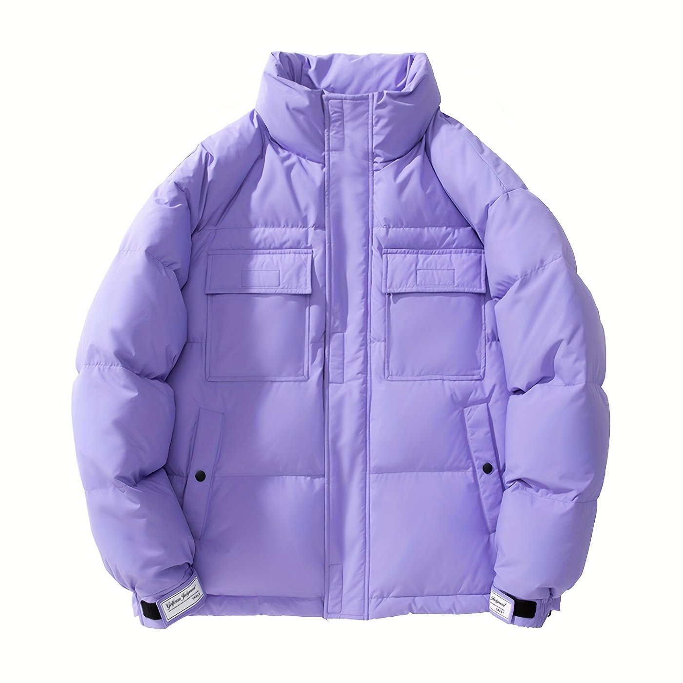 Men's Loose Solid Down Jacket With Pockets, Casual Breathable Lapel Zip Up Long Sleeve Warm Outwear For Winter Outdoor Activities