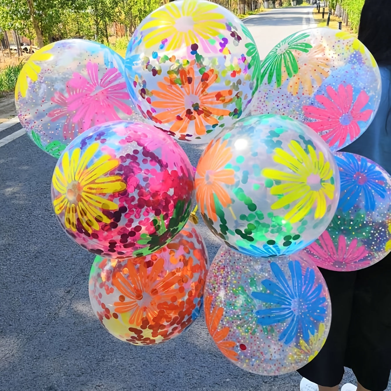 11pcs, 12 Inches Colorful Flower Balloon Birthday Party Balloons Decorations Luau Party Decoration Tropical Themed Party Supplies Tea Party Decoration Garden Decor Jungle Beach Party Decoration