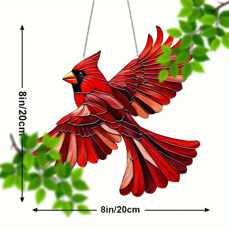 Christmas Cardinal Bird Suncatcher - 8" Hanging Animal Decoration, Gift for Mom, Birthday Present for Her, Inspiring Retirement Gifts for Women, Holiday Home & Wall Decor, Festive Room Ornament