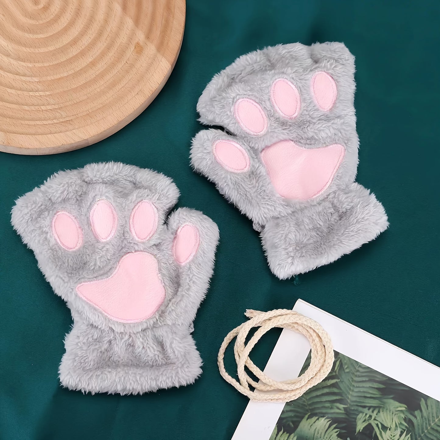 2 Pairs of Adorable Cartoon Cat Paw Plush Half Finger Gloves - Warm, Thickened, Exposed Fingers, Bear Paw Design for Men and Women in Winter - Perfect for Cute Girls in Europe and America
