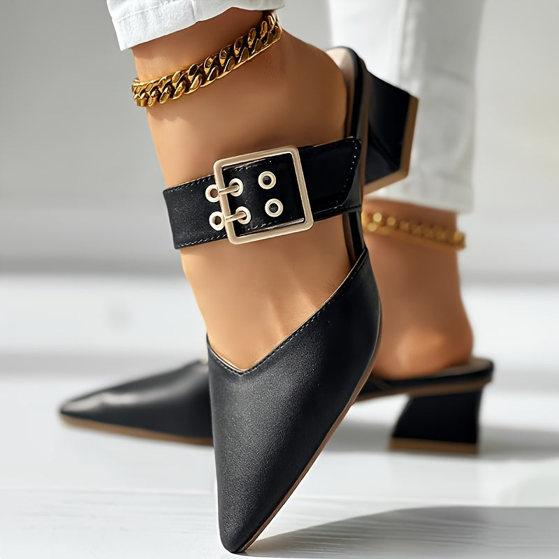 Chic Womens Mary Jane Shoes - Fashionable Solid Color, Slip-On Buckle, Pointed Toe, Block Heel, Elegant & Comfortable Design