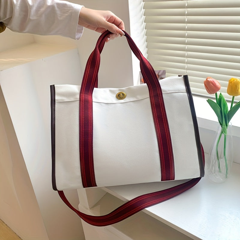 Canvas Tote Bag For Women, Vintage Style Shoulder Handbag, Large Capacity Casual Commuter Crossbody Bag