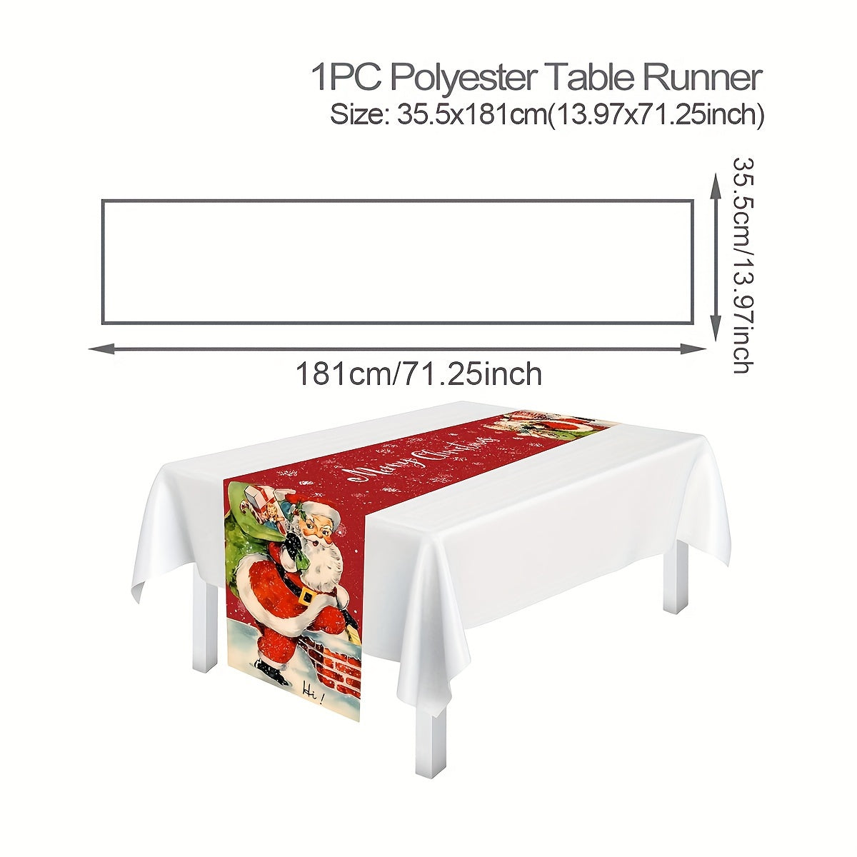 Vintage Country Style Santa Claus Chimney Christmas Table Runner - Polyester, Perfect for Holiday Parties & Home Decor Holiday Decorations