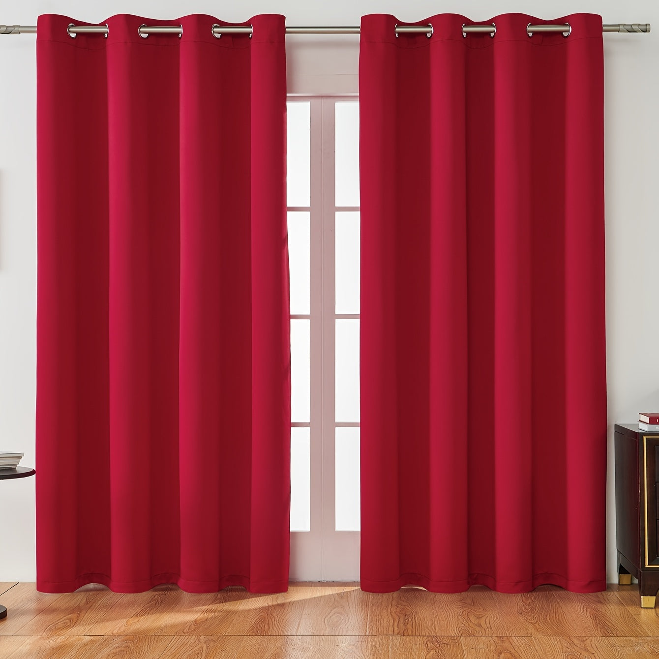 2PCS Holiday Daily Decoration Fabric Curtains, Grommet Top Solid Color Shading Curtain, Living Room Curtains, Bedroom Curtains, Office Home Decoration, Thermal Insulation Curtains