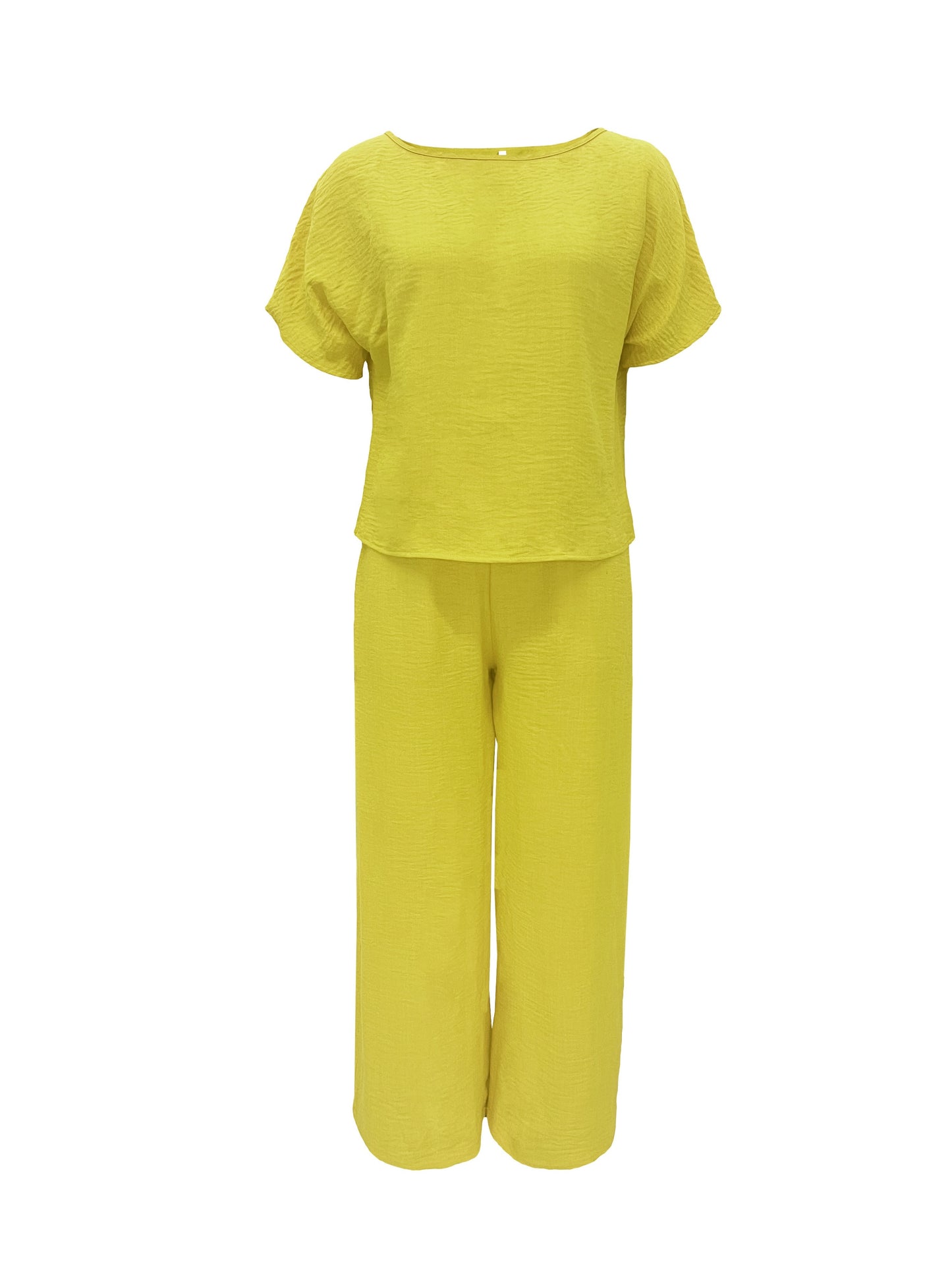 Women's Chic Outfit Set - Crew Neck Short Sleeve Top & Wide Leg Pants Combo - Solid Color, Simple, Casual, Comfortable, Versatile, and Easy to Match - Perfect for Daily Wear, Work, or Leisure Activities