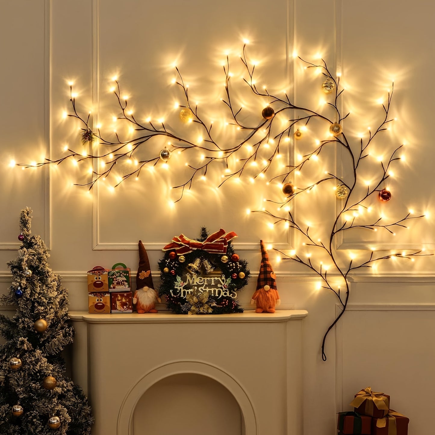 1.8m/5.9Ft Artificial Plants Tree Branches Vines For Room Decor, 96 LEDs Enchanted Willow Vine Lights For Christmas Decorations Indoor Home Decor Halloween Gift