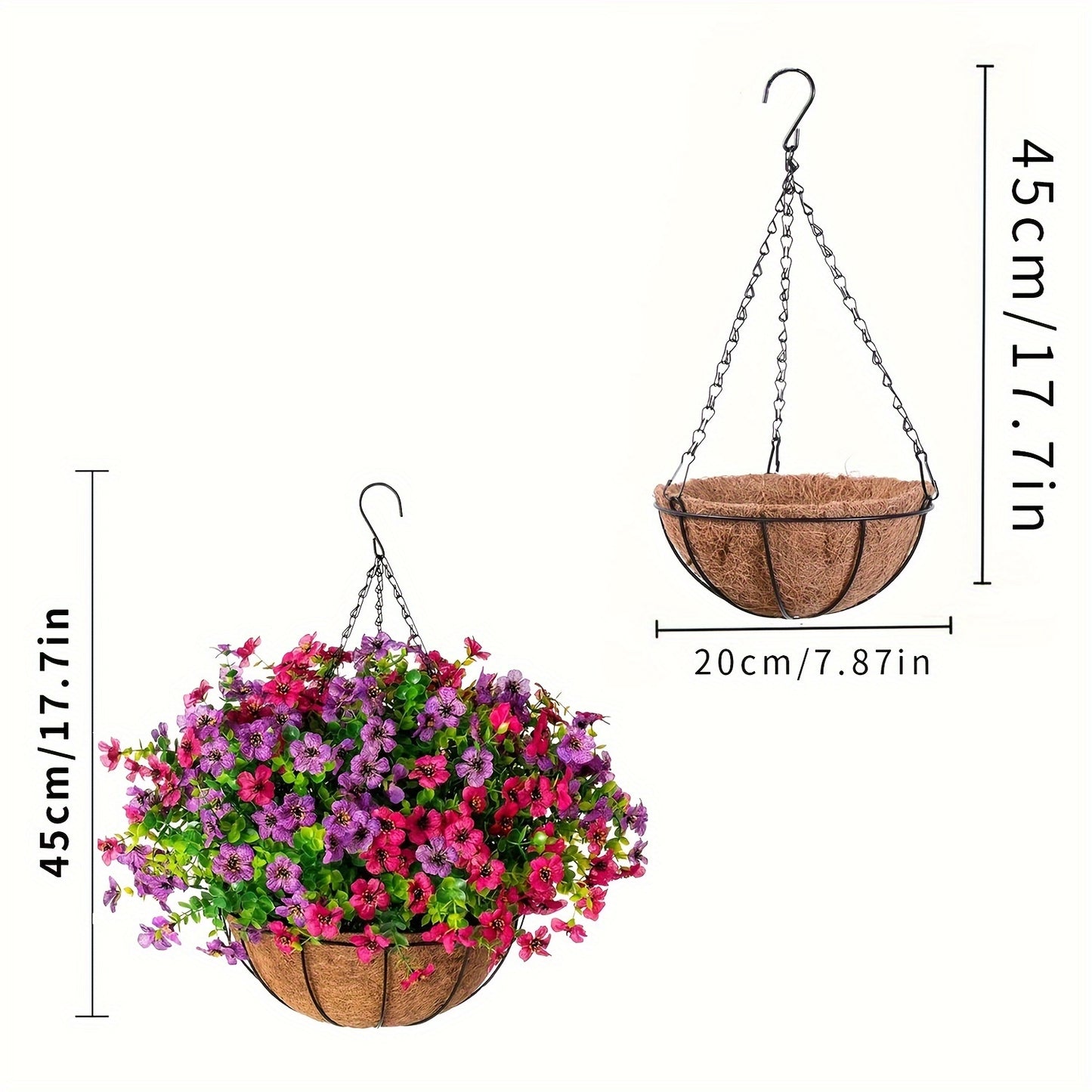 1 Set of Elegant Artificial Hanging Flowers, Artificial Flowers for Decoration, UV Resistant Faux Silk Morning Glory Eucalyptus Realistic, Hanging Planter, Indoor Natural Decor