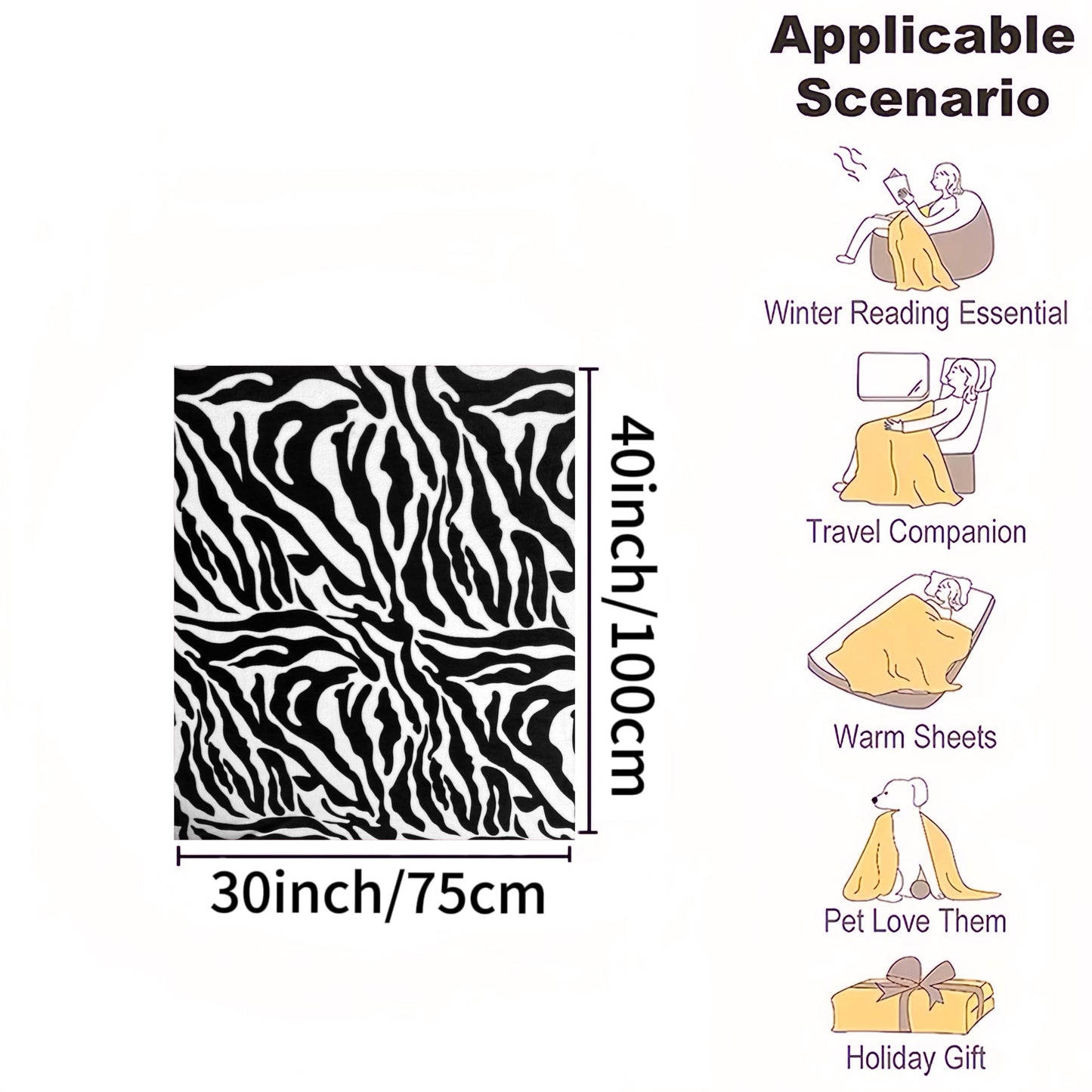 1pc Zebra Pattern Printed Flannel Blanket, Cozy Soft Throw Blanket For Couch Bed Sofa Camping Travelling, Multi-purpose All Season Blanket Gift For Adults, Christmas Birthday Gift