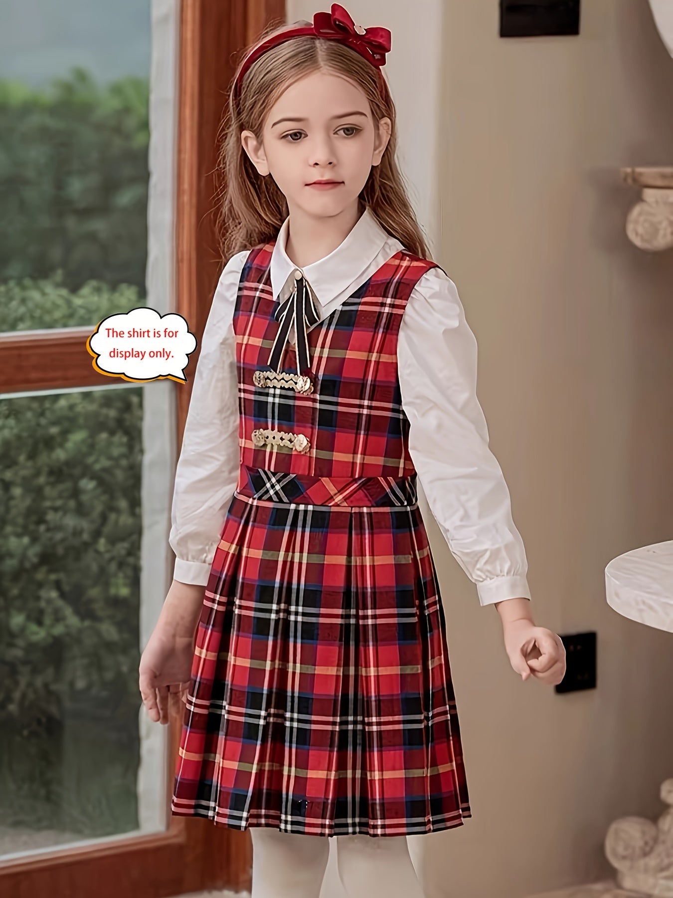 Girls' Vintage Plaid Dress - Classic School Uniform, Perfect for Spring, Fall, and Christmas, Ideal Gift for School Girls