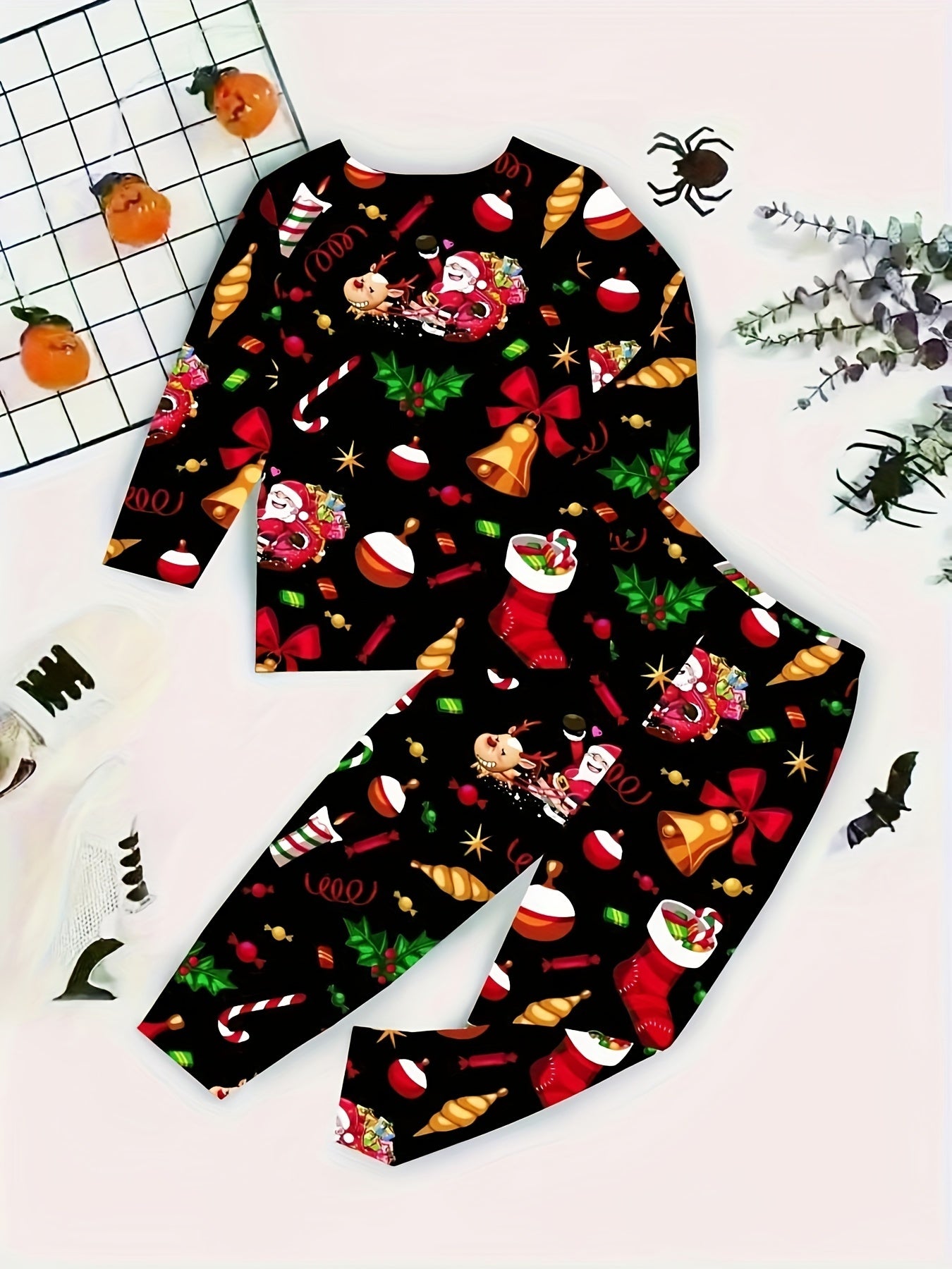 Children'S Christmas Santa Claus Pattern Long Sleeve Suit, For Outdoor
