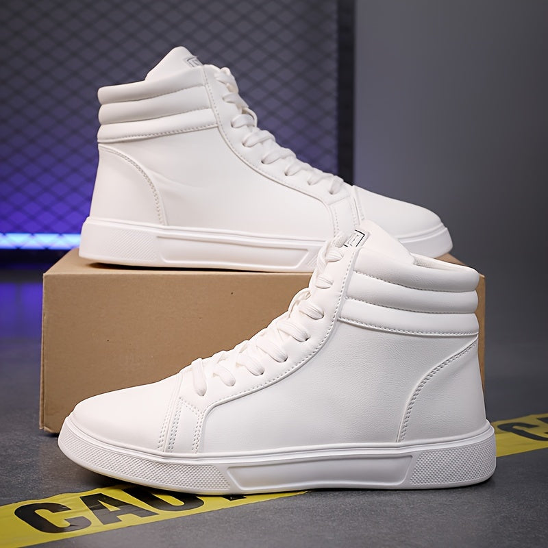 Comfy Men's High Top Solid Skate Shoes - Non Slip Casual Lace Up Sneakers for Outdoor Activities