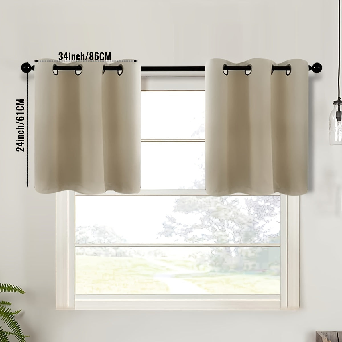 2-Piece Blackout Valance Panels - Room Darkening, Grommet Top, Half Window Treatment for Kitchen, Bathroom, Basement, Living Room, Office - Easy Home Decor Solution