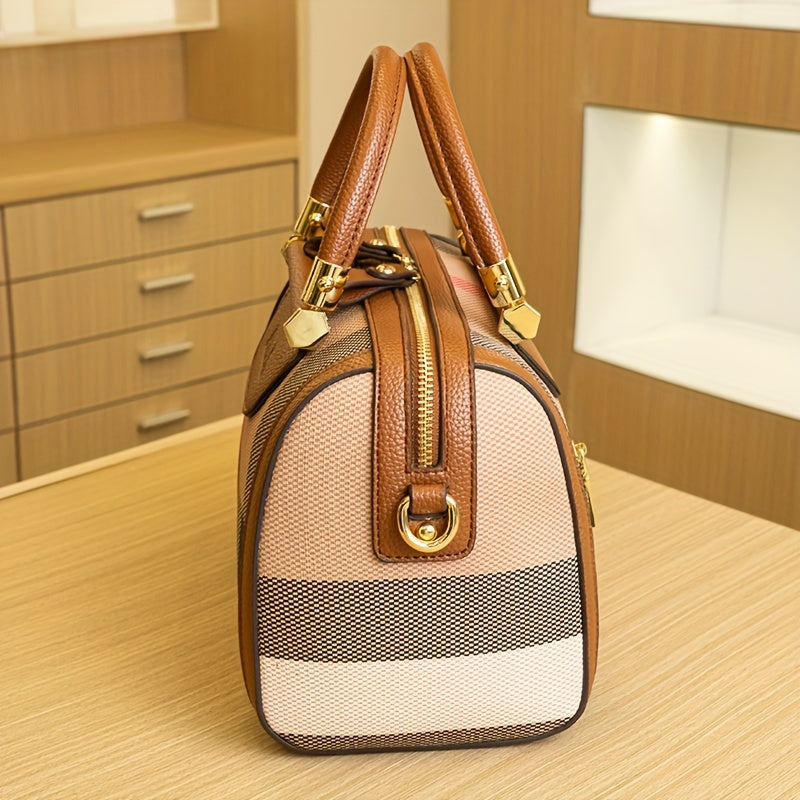 Fashion Checkered Tote Bag for Women | PVC Material with Durable Edge Paint | Versatile Top-Handle with Zipper Closure | Stylish Commuter Handbag with Optional Crossbody Strap