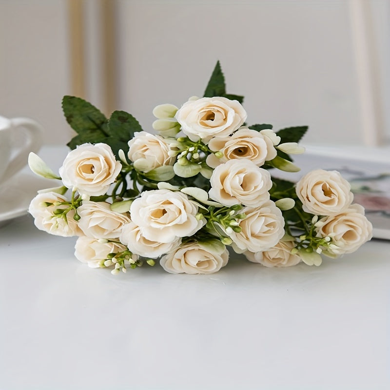 Artificial Silk Rose Bouquets for Home Decor - All-Season Faux Flowers for Living Room, Christmas, Halloween, Easter, Hanukkah, Thanksgiving Decorations, DIY Wedding & Event Centerpieces, No Container Included
