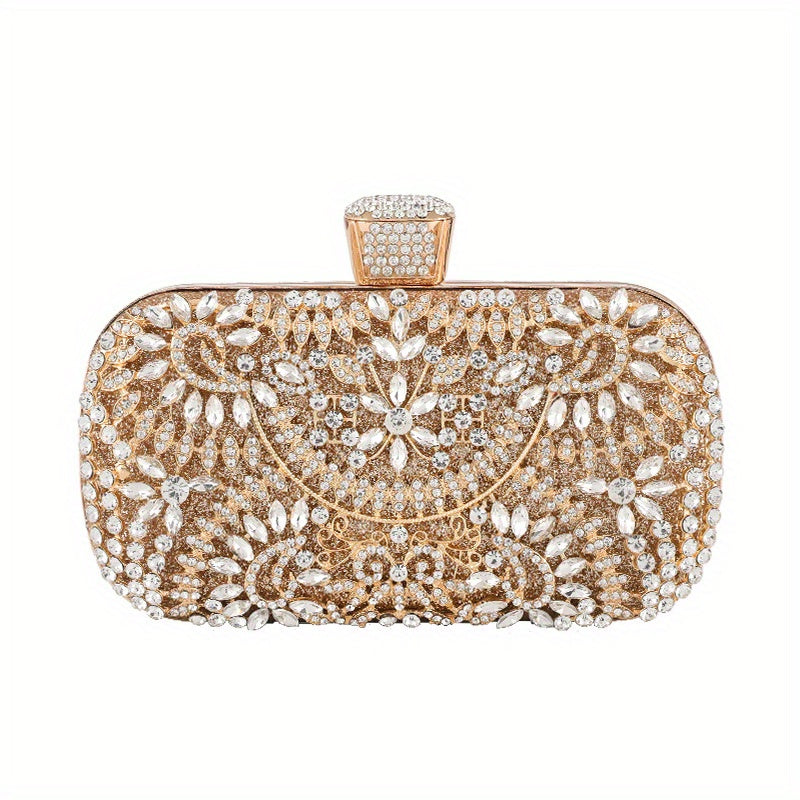 Elegant Hollow Rhinestone Flower Clutch: Fade-Resistant, Versatile Evening Bag with Buckle Closure for All Occasions