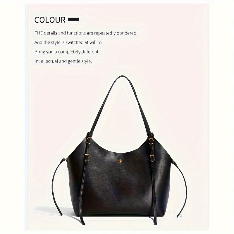 Elegant Vintage Tote Bag for Women - Large Capacity, Buckle Closure, Removable Strap, Fabric Lining, Edge Paint Detail, Professional Clean, Versatile Shoulder Bag - Baigou Production Area