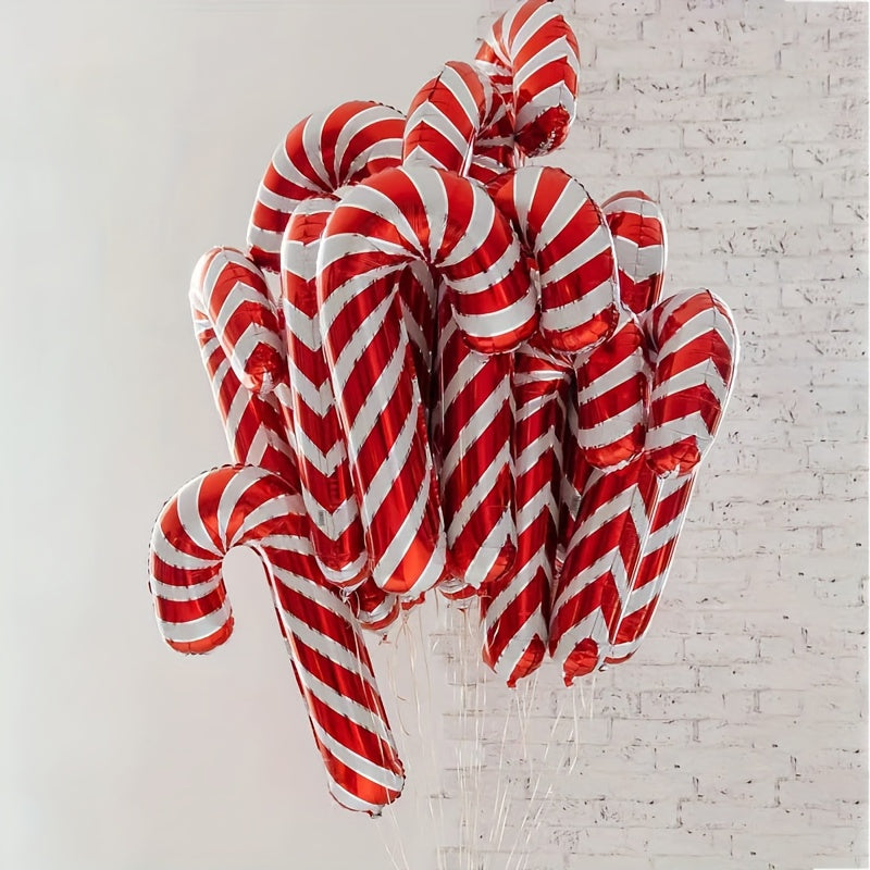 2pcs 33-Inch Extra Large Cane Aluminum Film Balloons - Vibrant Christmas Party Decorations with Durable Cane Handles - Perfect for Indoor Outdoor Festive Celebration Props