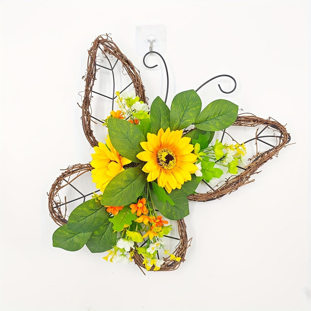 1pc, Spring Wreath, Butterfly Wreath, Sunflower Wreath, For Front Door Decoration, Spring Door Wreath, Spring Farmhouse Wreath, Mother's Day Wreath, Spring, Butterfly, Spring Decoration, Wreath, Autumn Door Decoration, Thanksgiving Wreath