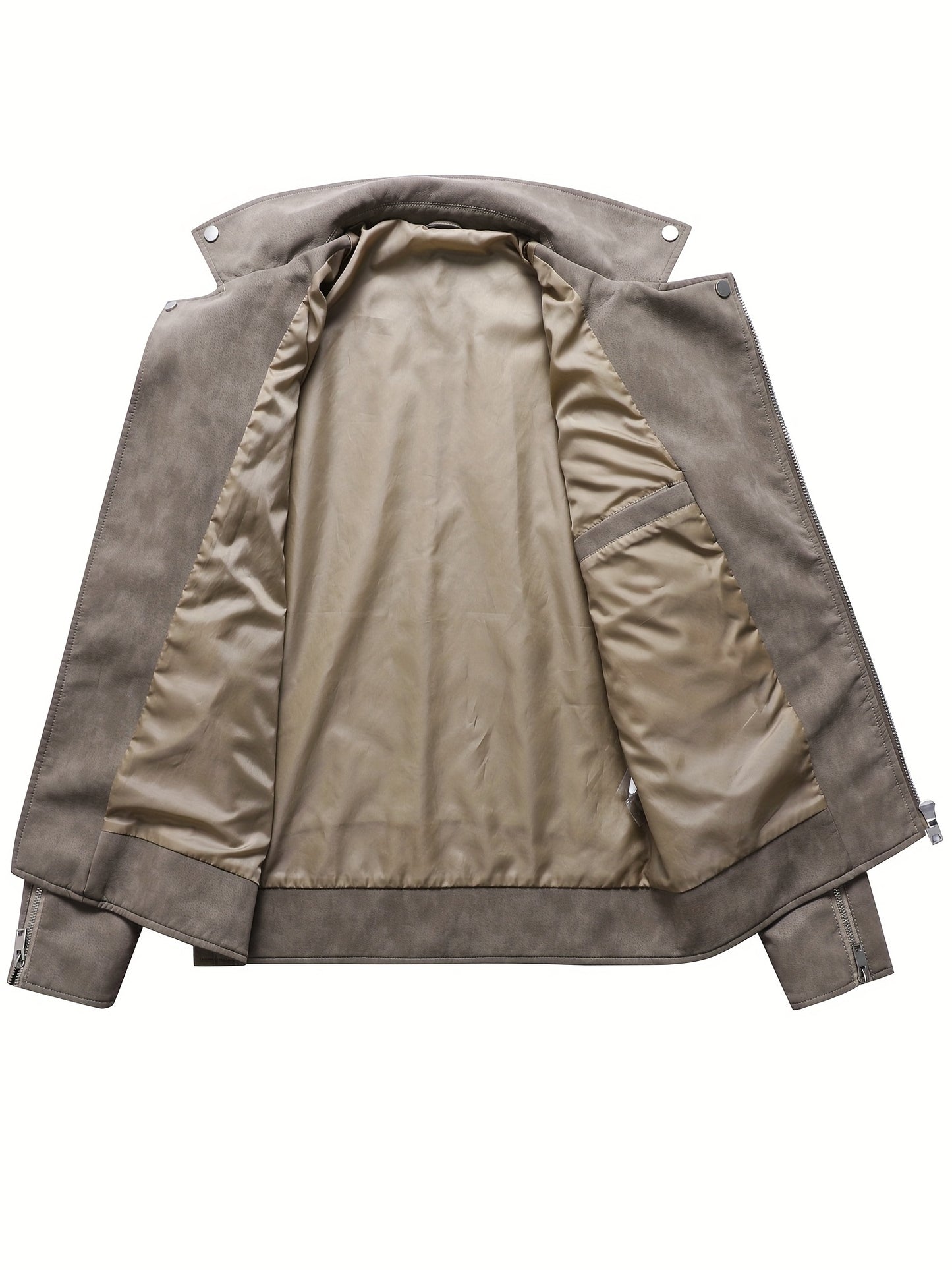 Mens Long Sleeve Lapel Thermal PU Leather Jacket with Zipper Pocket - Water-Resistant, Windproof, and Warm for Fall and Winter Outdoor Activities - Perfect for Casual Weekend Getaways and Going Out