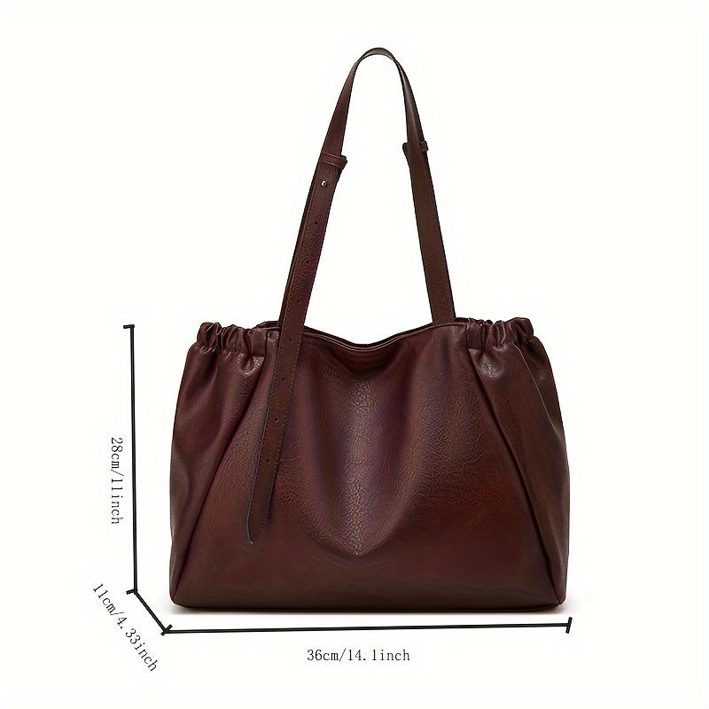 Vintage Chic Large Capacity Tote Bag - Spacious Shoulder Handbag for Women with Classic Designer Style, Durable PU Material, and Versatile Everyday Use - Perfect for Work, School, or Travel