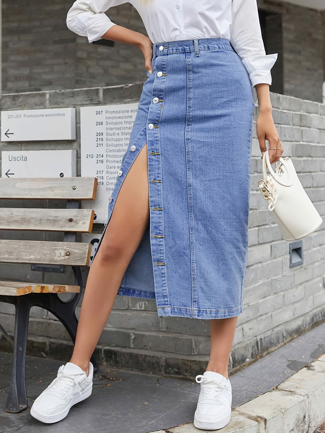 High-Waist Bohemian Denim Skirt with Button Details | Flattering, Versatile & Easy-Care | Perfect for Spring-Summer-Fall