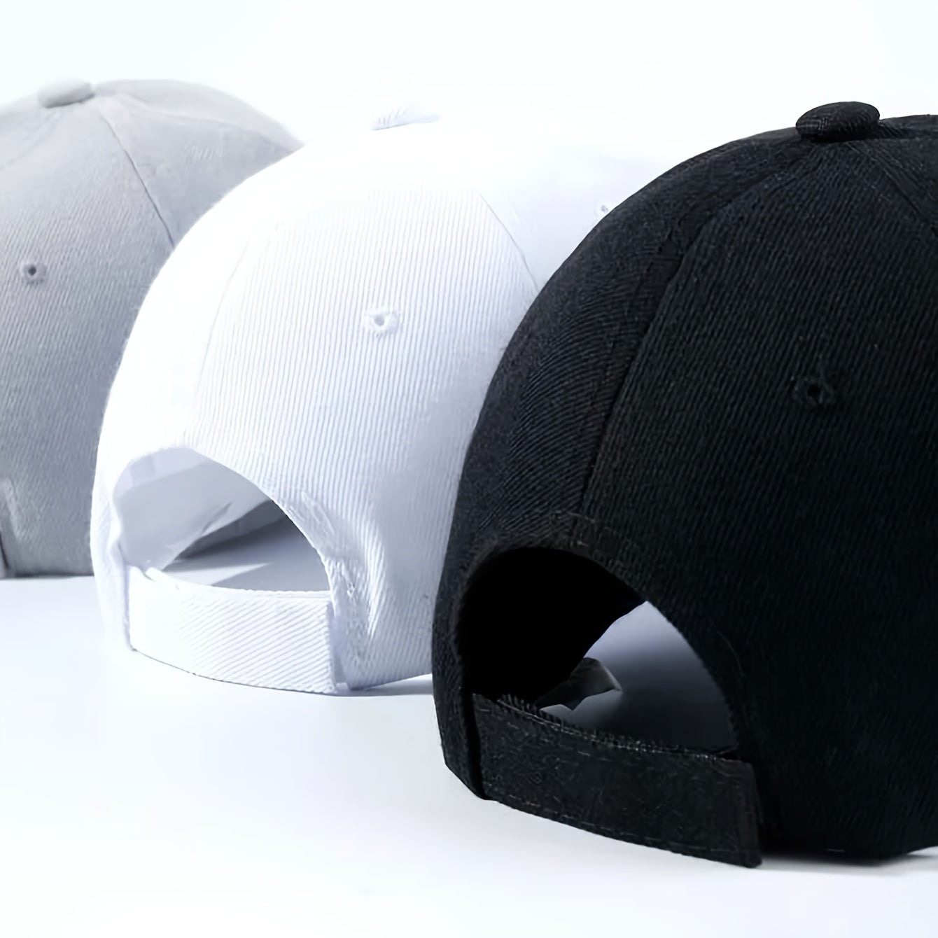 Buy 2 Get 1 Free, total of 3 pcs Classic Simple Plain Polyester Fiber Baseball Cap - Unisex Sports Cap for Outdoor Activities - Black, White, and Gray Colors