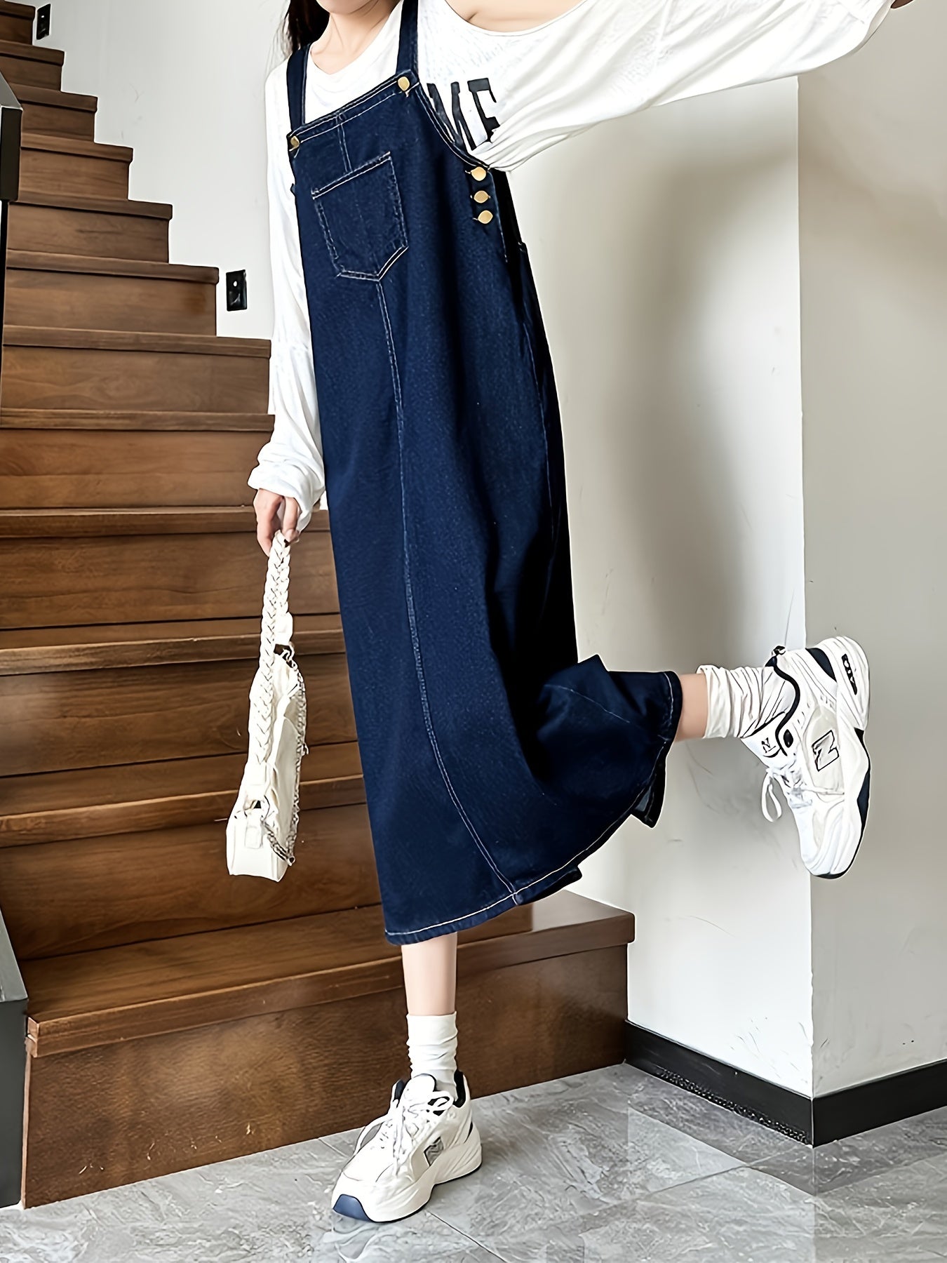 Womens Denim Overall Dress - Relaxed Fit Casual Style, Sleeveless Design, Functional Front Pocket, Versatile Jean Skirt for Perfect Daily Casual Occasions, Ideal for Everyday Wear, Outdoor Activities, and Social Gatherings