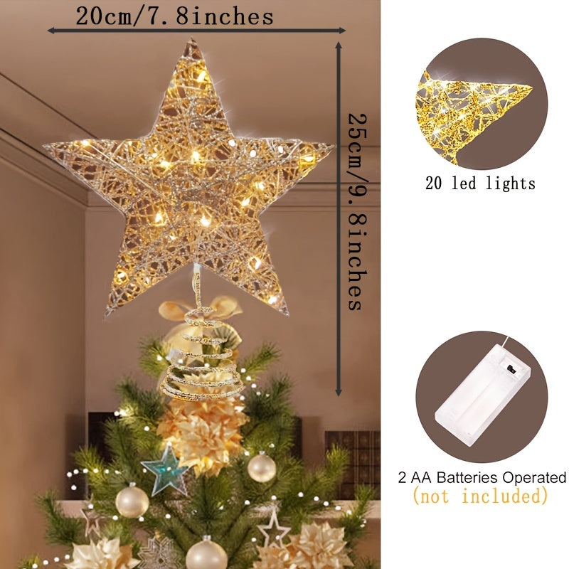 1pc Glittering Star Christmas Tree Topper - LED Lighted, Sparkling Decorative Accent for Xmas Tree, Holiday Party Indoor Decoration, Festive Season Ornament