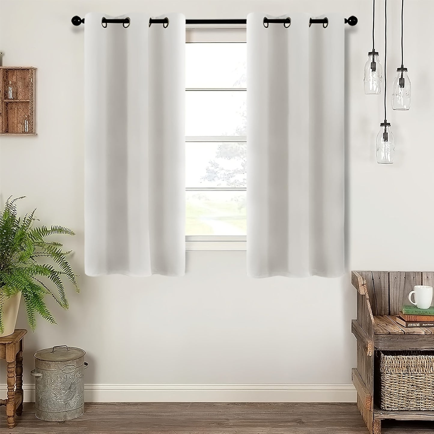 2-Piece Blackout Valance Panels - Room Darkening, Grommet Top, Half Window Treatment for Kitchen, Bathroom, Basement, Living Room, Office - Easy Home Decor Solution