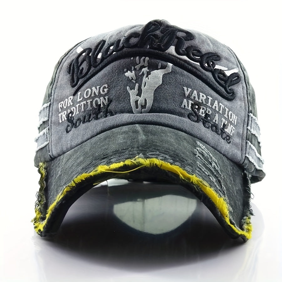 One Fashionable Men's Denim Baseball Cap - Stylish Letter Pattern Embroidery, Ventilation Holes, Perfect for Daily Street Life, Casual Outings, and Outdoor Activities
