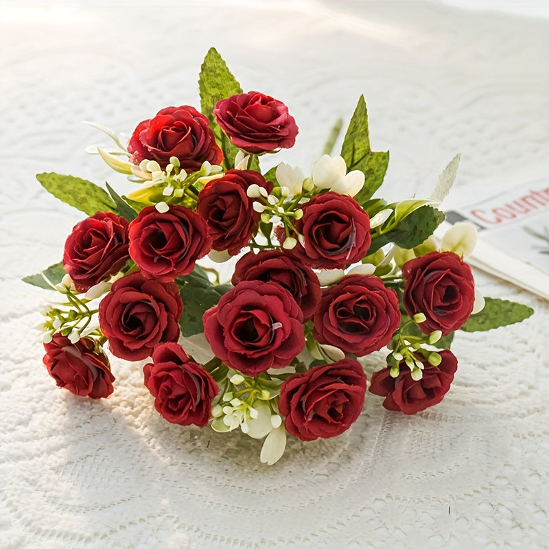 Artificial Silk Rose Bouquets for Home Decor - All-Season Faux Flowers for Living Room, Christmas, Halloween, Easter, Hanukkah, Thanksgiving Decorations, DIY Wedding & Event Centerpieces, No Container Included