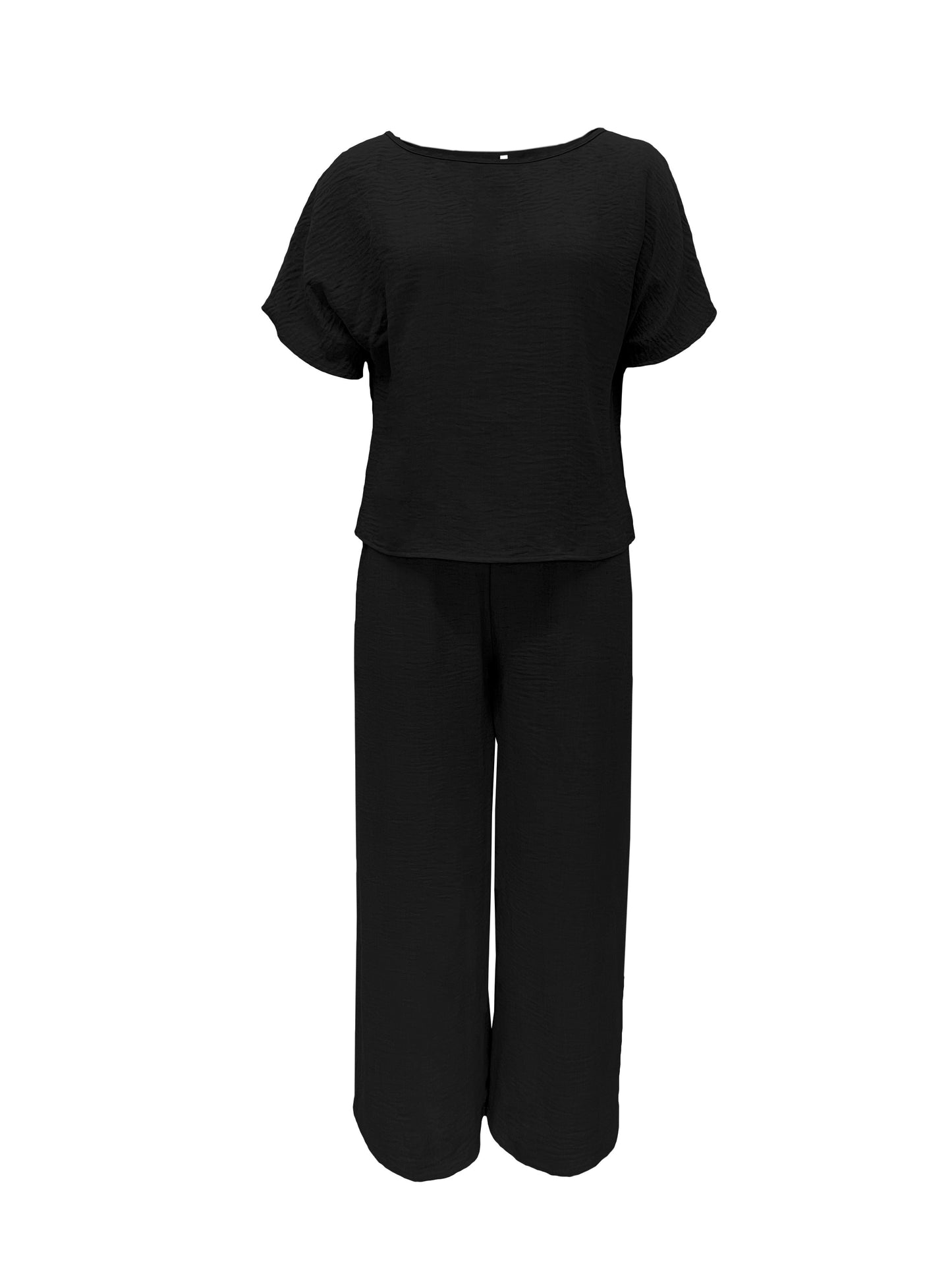 Women's Chic Outfit Set - Crew Neck Short Sleeve Top & Wide Leg Pants Combo - Solid Color, Simple, Casual, Comfortable, Versatile, and Easy to Match - Perfect for Daily Wear, Work, or Leisure Activities