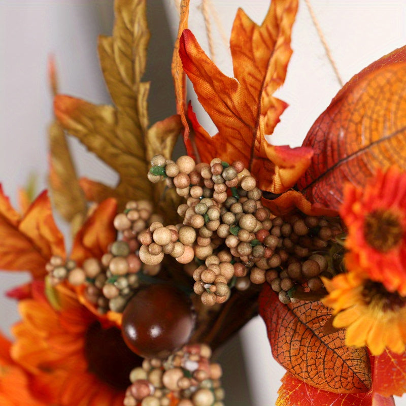 Autumn Bliss 15.8" Wreath - Artificial Maple Leaf & Berry Design for Front Door Decor, Perfect for Halloween, Harvest Festival, Weddings & Christmas, Christmas Decor, for Thanksgiving