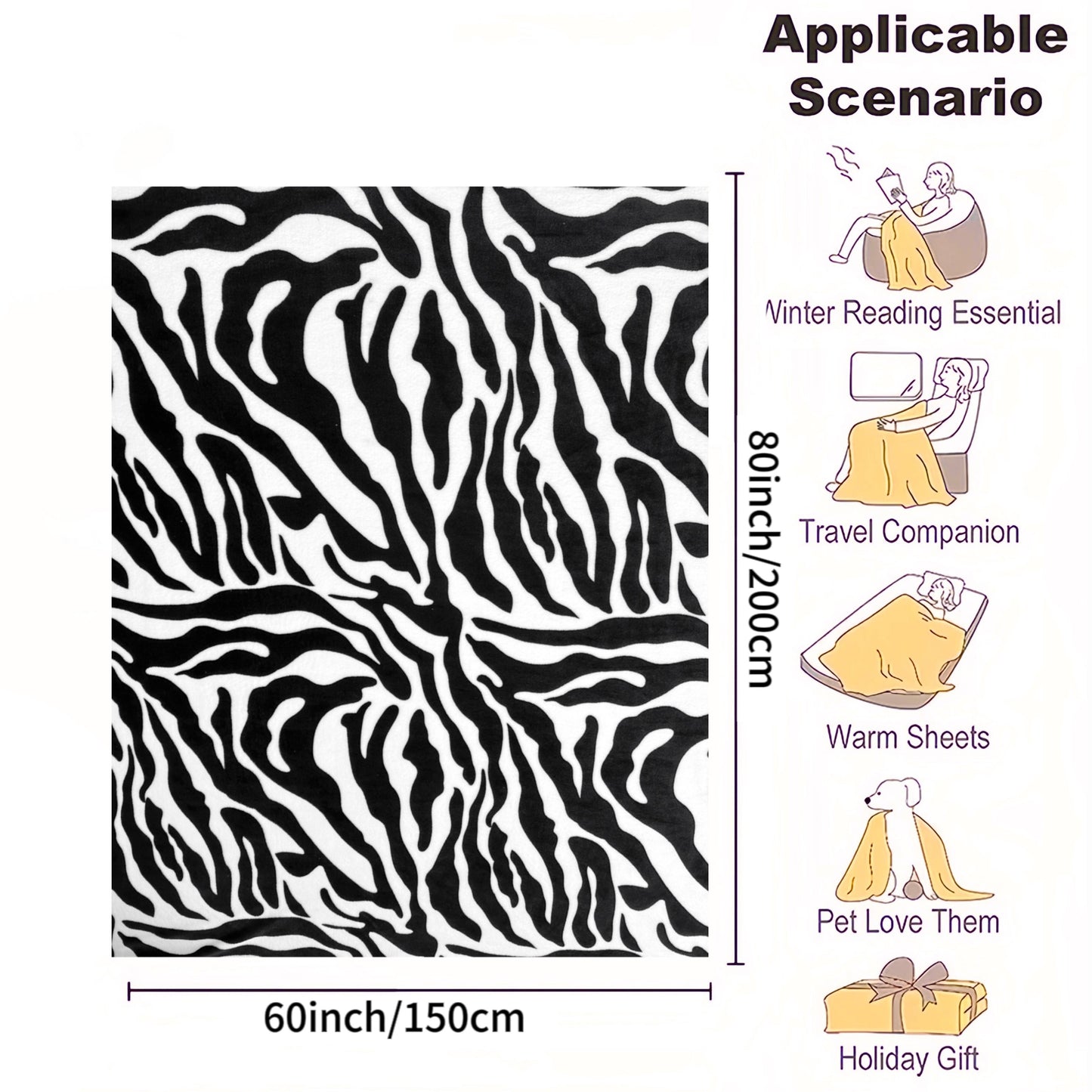 1pc Zebra Pattern Printed Flannel Blanket, Cozy Soft Throw Blanket For Couch Bed Sofa Camping Travelling, Multi-purpose All Season Blanket Gift For Adults, Christmas Birthday Gift