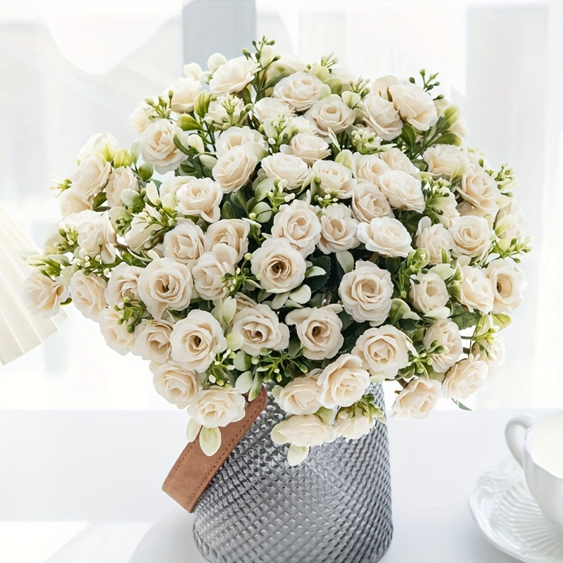 Artificial Silk Rose Bouquets for Home Decor - All-Season Faux Flowers for Living Room, Christmas, Halloween, Easter, Hanukkah, Thanksgiving Decorations, DIY Wedding & Event Centerpieces, No Container Included