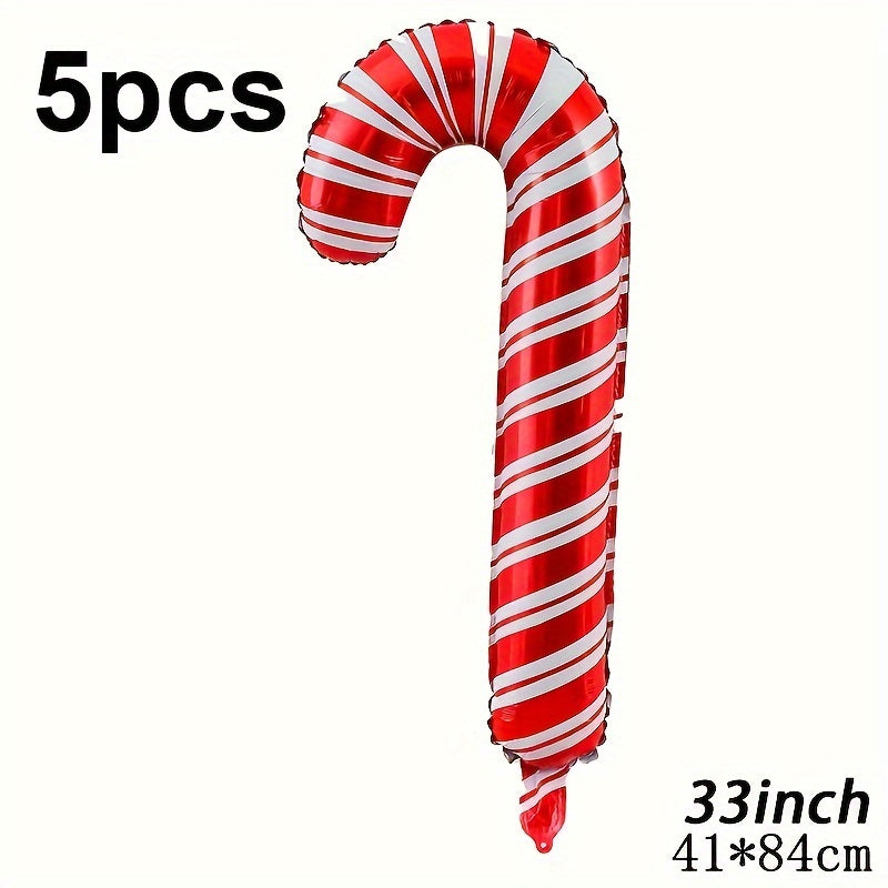2pcs 33-Inch Extra Large Cane Aluminum Film Balloons - Vibrant Christmas Party Decorations with Durable Cane Handles - Perfect for Indoor Outdoor Festive Celebration Props