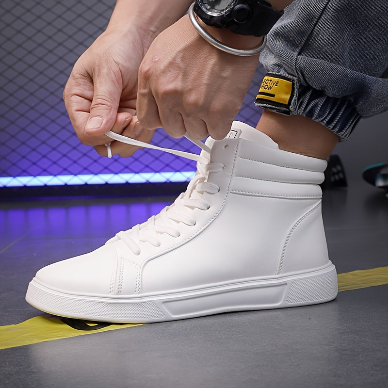 Comfy Men's High Top Solid Skate Shoes - Non Slip Casual Lace Up Sneakers for Outdoor Activities