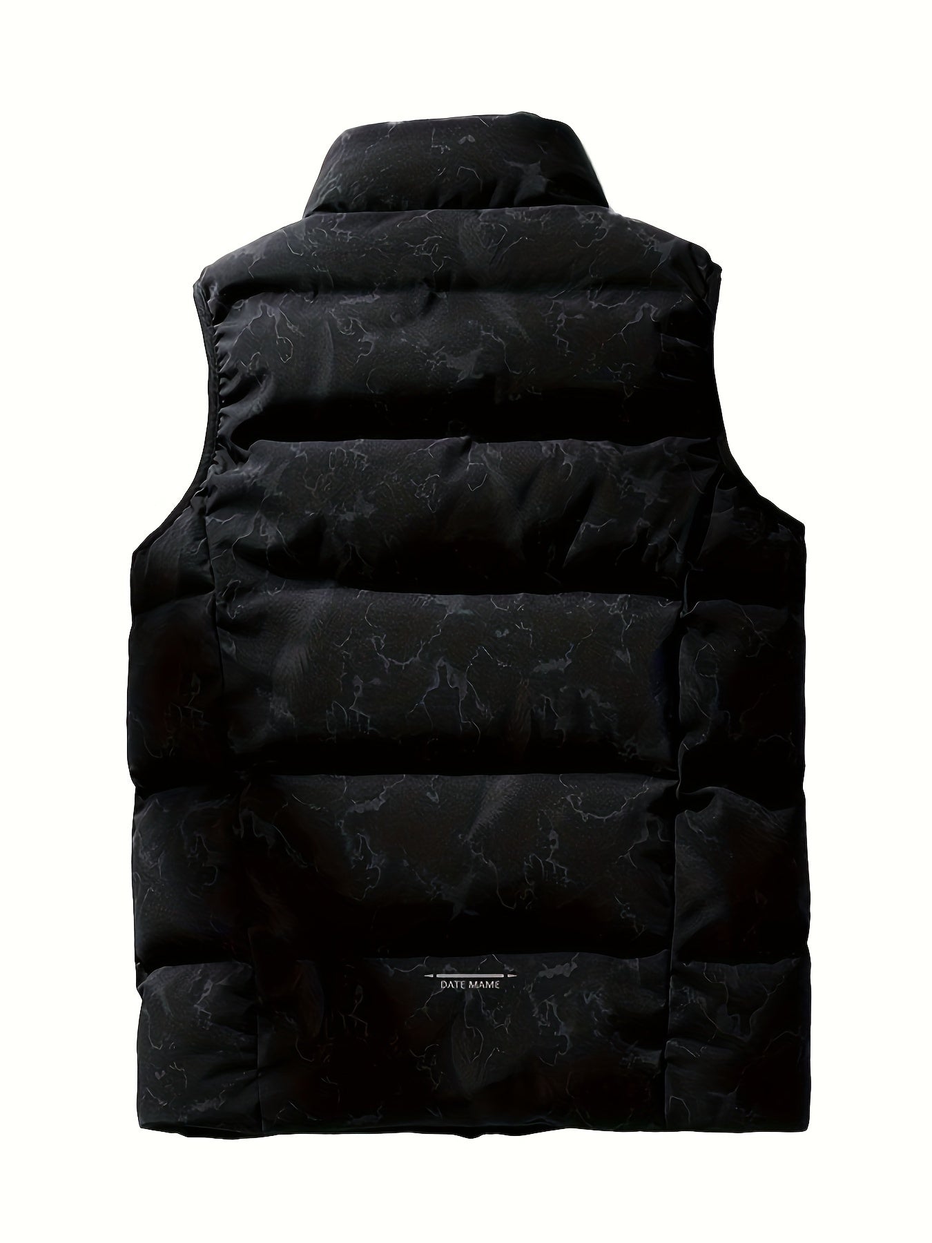 Men's Stylish Solid Sleeveless Down Jacket With Pockets, Casual Breathable Fleece Stand Collar Zip Up Warm Tank Top For City Walk Street Hanging Winter Outdoor Activities