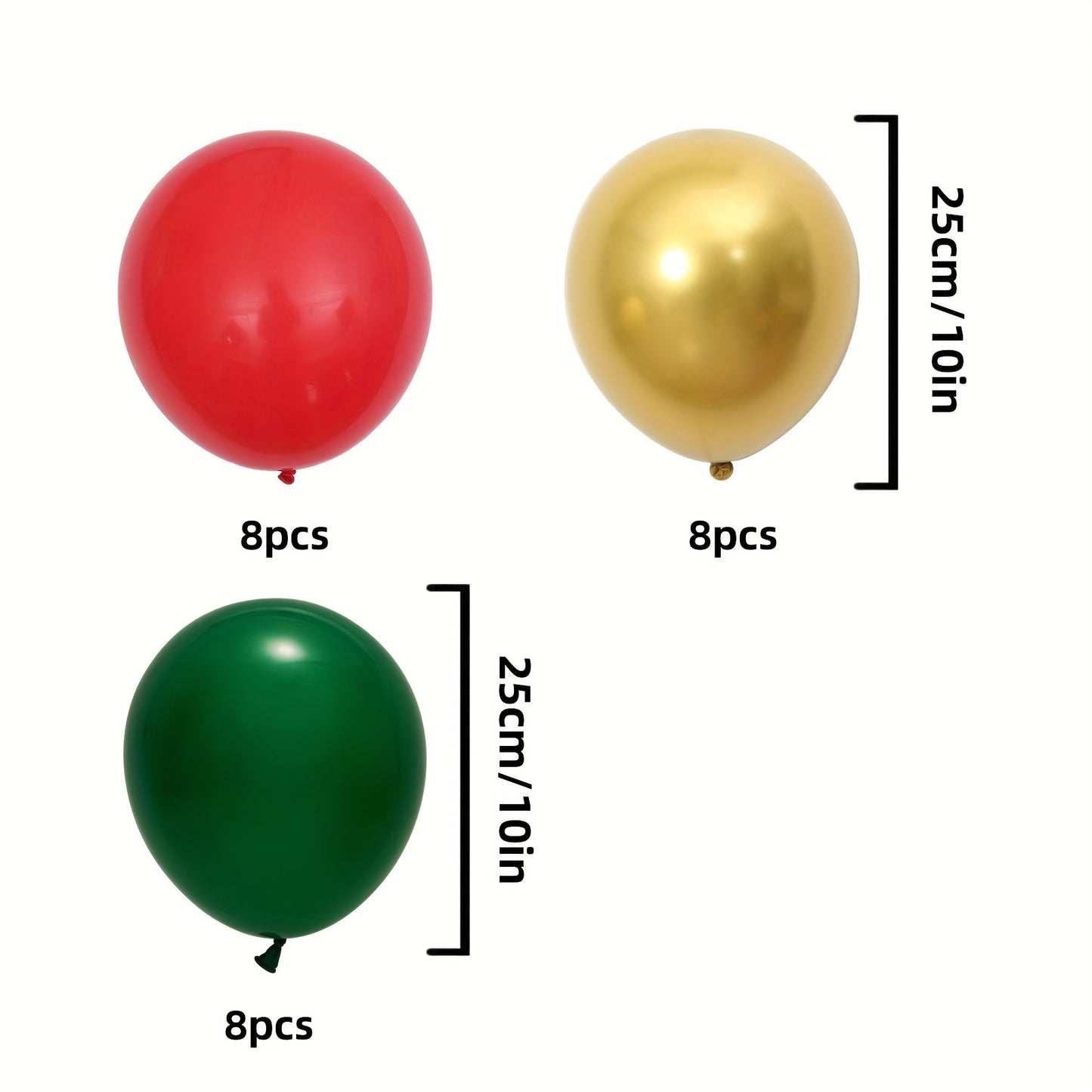 24PCS Vibrant Red & Green Metallic Color Balloons Set for Birthday, Wedding, Thanksgiving, Christmas & House Decorations