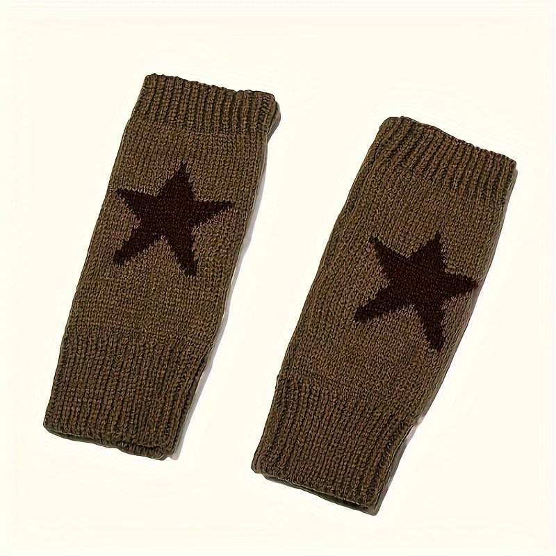 Cozy Knit Fingerless Gloves with Geometric Pentagram Design - Warm, Hand-Washable for Women | Perfect for Fall/Winter Outdoor Leisure