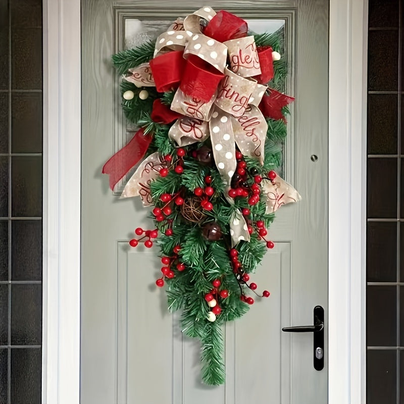 Elegant 23.62" Christmas Wreath - Perfect for Front Door, Wall & Window Decor | No Power Needed, Feather-Free Plastic, Christmas Decor