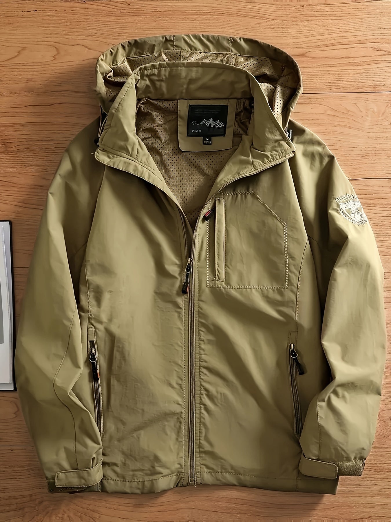 Men's Solid Hooded Long Sleeve And Zipper Down Windbreaker Jacket With Pockets And Detachable Hood, Casual And Chic Jackets For Outdoors Activities