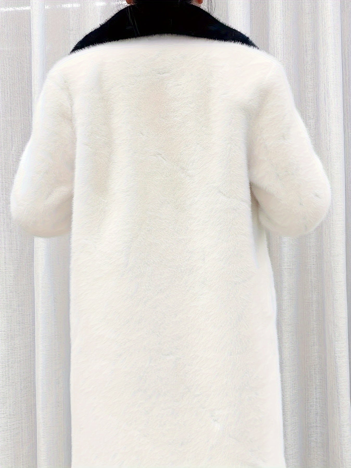 Two-Tone Slant Pocket Faux Fur Coat - Stylish Lapel Neck, Open Front, Warm, Thickened Outerwear for Winter & Fall - Women's Clothing, Chic and Cozy