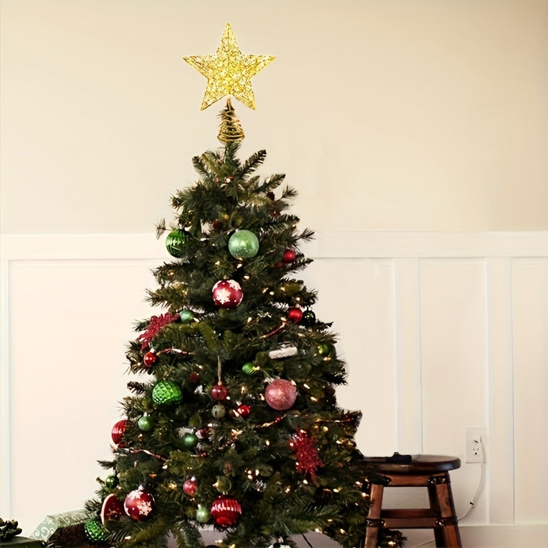 1pc Glittering Star Christmas Tree Topper - LED Lighted, Sparkling Decorative Accent for Xmas Tree, Holiday Party Indoor Decoration, Festive Season Ornament