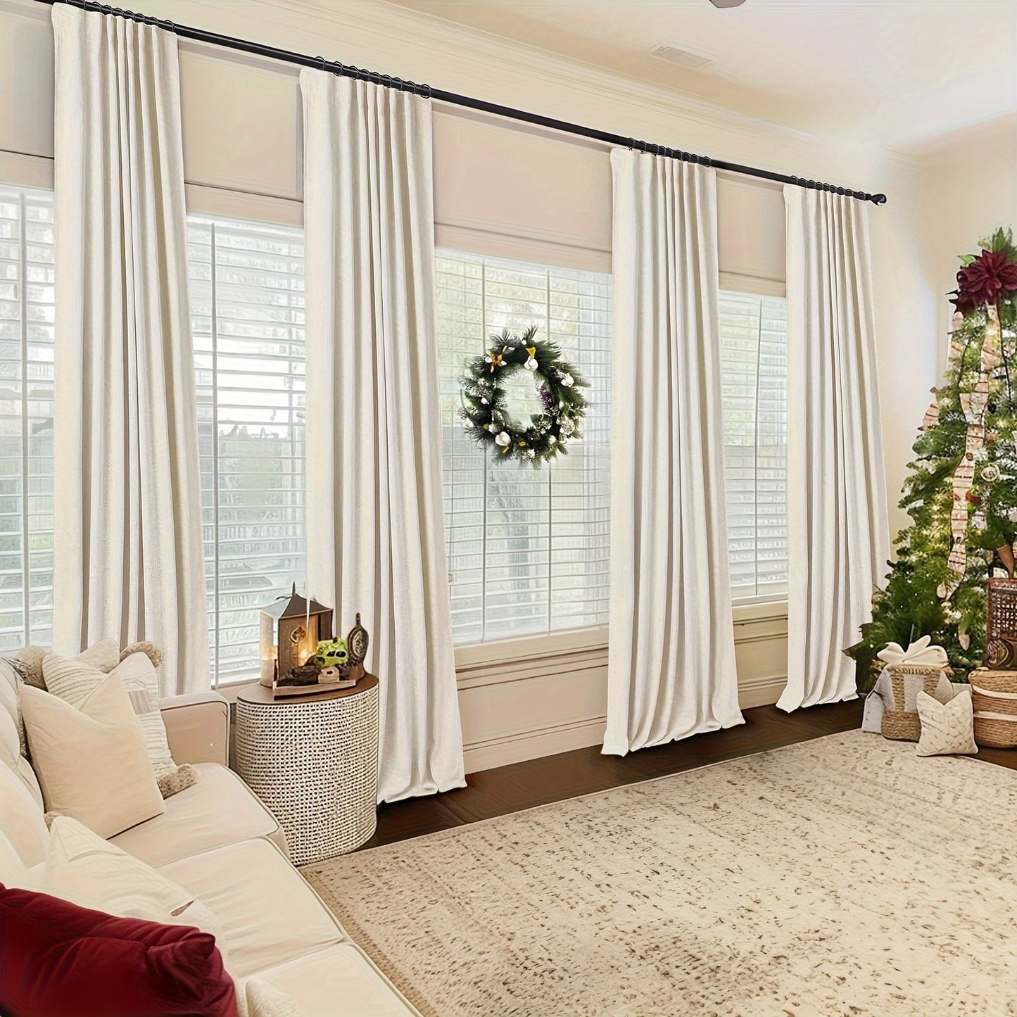 2 Panels 100% Blackout Linen Textured Curtains - Complete Darkness & Thermal Insulation - Natural Elegance for Bedroom & Living Room - Includes Clip Rings or Rod Pocket Options