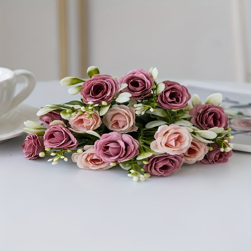 Artificial Silk Rose Bouquets for Home Decor - All-Season Faux Flowers for Living Room, Christmas, Halloween, Easter, Hanukkah, Thanksgiving Decorations, DIY Wedding & Event Centerpieces, No Container Included